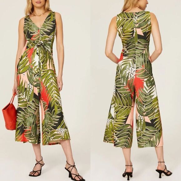 SLATE & WILLOW Tropical Jumpsuit Women Medium Wide-Leg Crop Sleeveless Green - Picture 1 of 16